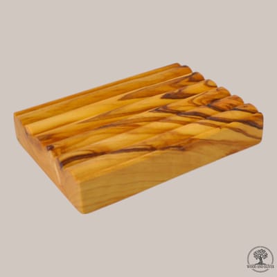 Wood and Olives - Olijfhouten Zeephouder met Ribbels - Handgemaakt - 7x10 cm