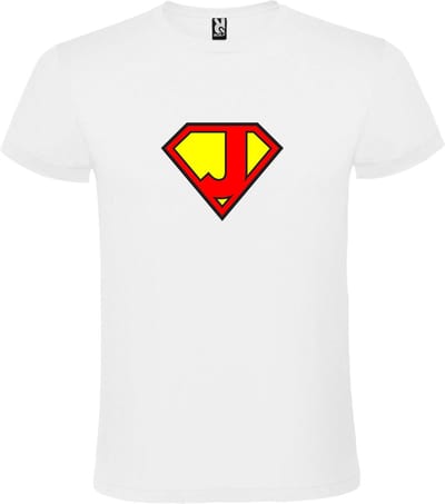 Wit T shirt met print van "letter J“ Superman “ Logo print Rood / Geel size XS