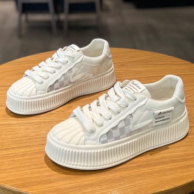 Ademende Kleine Witte Schoenen Dames Nieuwe Shell Head Sport en Vrije Tijd Platform Veterschoenen Biscuit Schoenen Veelzijdige Veterschoenen 40 wit