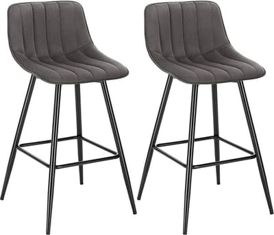 Barkruk Merlito - Industrial - Donkergrijs - Barkrukken set van 2 - Barstoel Kruk - Barstoelen met rugleuning - Keukenstoel - Velvet