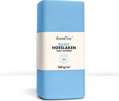 Loom One Hoeslaken – 100% Jersey Katoen – 120x200 cm – tot 25cm matrasdikte– 160 g/m² – Lichtblauw