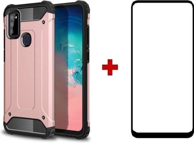 Telefoonhoesje geschikt voor Samsung galaxy M51 silicone TPU hybride roze goud hoesje + full cover glas screenprotector
