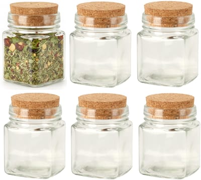 Excellent Houseware Kruidenpotjes / kleine voorraadpotjes - 6x stuks - glas - transparant - 160 ml - flessenpost - mini formaat