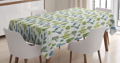 ABAKUHAUS Tafelkleed – Kaktusmotief, 140 x 200 cm, groen-teal, satijnmix