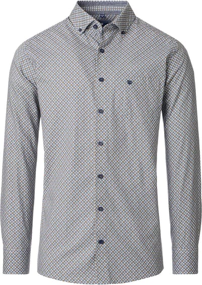 Redmond modern fit overhemd - popeline - wit - blauw en kaki dessin - Strijkvriendelijk - Boordmaat: 41 - 42