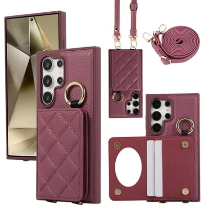 Crossbody Leren Ring Telefoonhoesje voor Samsung Galaxy S25 S24 Ultra S23 S22 Plus Spiegel Portemonnee met Kaarthouder Beschermhoes Galaxy S24 Plus