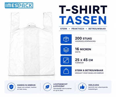 Hemdtas - 200st. - 25x45cm - 16mic - Wit - HDPE - Sterk - IMES PACK