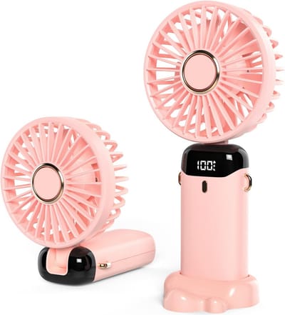 Handventilator - Roze Draagbare Ventilator Oplaadbaar - Tafelventilator Draadloos - Fan+Telefoonhouder - 5 Standen -Bekend van Tiktok