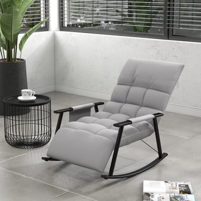 STILVORA Relaxfauteuil 134 x 60 x 70 cm - Verstelbare Rugleuning En Voetensteun - Schommelstoel Voor Woonkamer - Stof Grijs