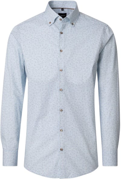 VENTI modern fit overhemd - popeline - wit met lichtblauw en beige dessin - Strijkvrij - Boordmaat: 40