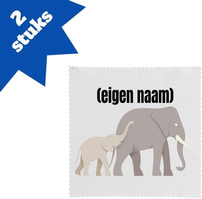 Akyol - olifant en kleine olifant met eigen naam brillendoekjes - Olifant - olifanten liefhebbers - iemand die houdt van olifanten - verjaardag - cadeau - kado - 17,8 bij 17,8 cm - 2 stuks
