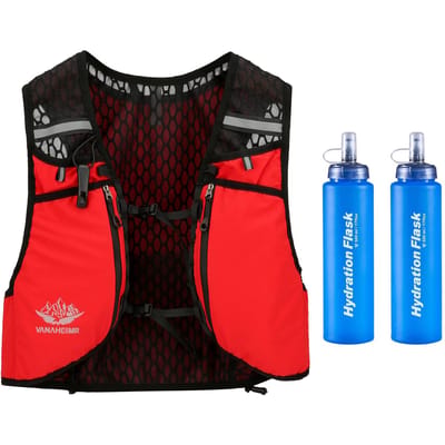 VANAHEIMR Hardloopvest met Hydratatiezak Verstelbaar Universeel Hydratatievest voor Dames en Heren 2pcs Blue Water Bag rood
