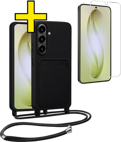 Hoesje Geschikt voor Samsung S26 Hoesje Met Koord Met Screenprotector Siliconen Case - Hoes Geschikt voor Samsung Galaxy S26 Backcover Met Afneembaar Koord - Zwart