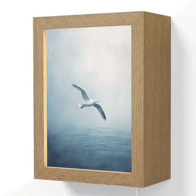 Wandlamp 15x20 cm - Oplaadbaar - Meeuw - Wit - Zee - Mistig - Wandlampen binnen woonkamer - Slaapkamer lamp met kabel - Decoratieve nachtlamp - Vloerlamp snoer