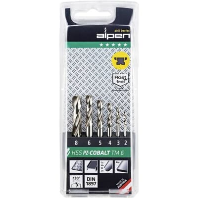 Alpen 100906100 HSS-E Metaal-spiraalboorset 6-delig Kobalt DIN 1897 Cilinderschacht 1 set(s)