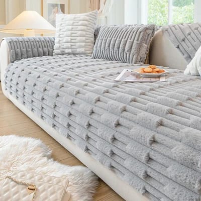 Massieve Bankhanddoek Konijn Pluche Warm Verdikken Zacht Kussen L Bankhoezen Antislip Bankhoes Woonkamer Wintermat Hoes 70x70cm 1pcs grijs