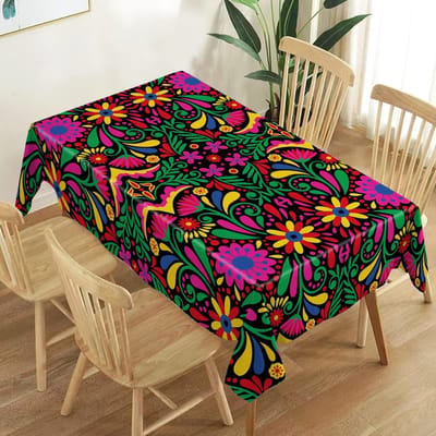 Mexicaans Bloemen Vogel Dag van de Doden Tafelkleed voor Tafel Decor Wasbaar Mexico Dia De Los Muertos Tafelkleed Fiesta Feest Decor 100x145cm pink