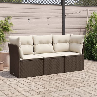 vidaXL - 3-delige - Loungeset - met - kussens - poly - rattan - bruin