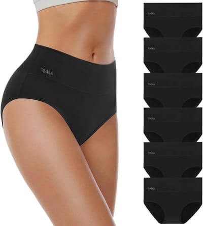 6-Pack Hoge Taille Katoenen Ondergoed, Rekbare Comfortabele Slipjes met Volledige Rugbedekking, Ideaal voor Dames
