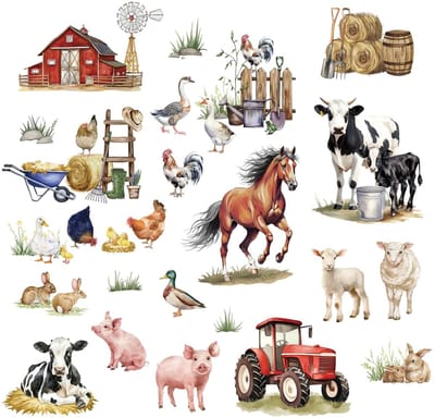 Dailygoods- Muursticker Boerderij Dieren - Wanddecoratie Keuken - Wanddecoratie Woonkamer - 3 Vellen - Bladgrootte 30 cm x 90 cm - Aanpasbaar