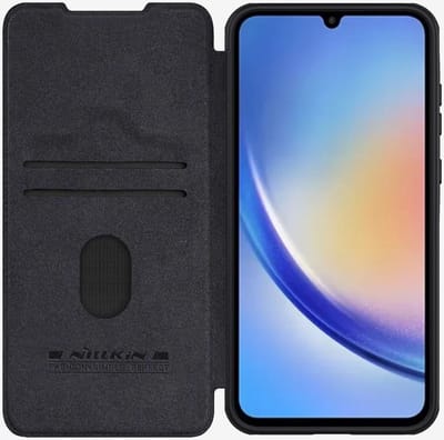 Nillkin Qin Pro Hoesje Geschikt voor Samsung Galaxy A55 - Book Case met Camera Slider - Ruimte voor Twee Pasjes Zwart