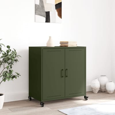 vidaXL - Dressoir - 68x39x72 - cm - staal - olijfgroen