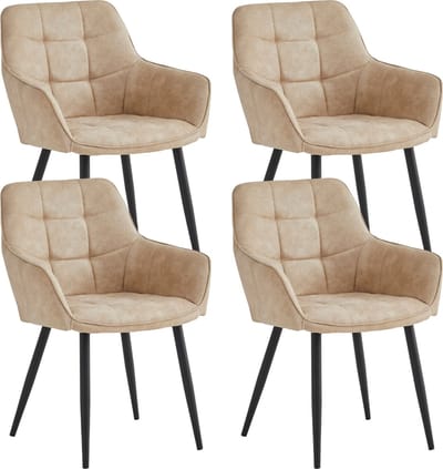 Colenis® - Oriana Eetkamerstoel - Set Van 4 - Beige - Microfiber Stof - Industrieel