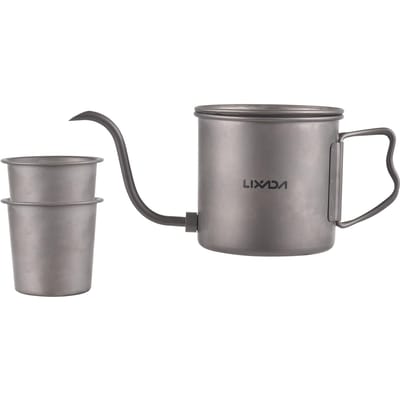 400ml Overgietketel Zwanenhals Koffieketel Ti Opvouwbare Handgreep Waterketel met Deksel en Bierbeker With Lid and 2 Beer Cup gray