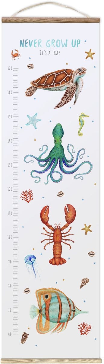 World of Mies - Groeimeter Never grow up - zeedieren blauw - textielposter - kinderkamer