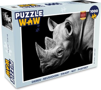 Puzzel Dieren - Neushoorn - Zwart - Wit - Portret - Legpuzzel - Puzzel 1000 stukjes volwassenen