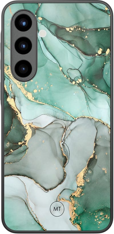 Hoesje geschikt voor Samsung Galaxy A56 - Marble Design - Hard Case Zwart Back Cover - Marmer - Grijs, Groen - Mooie Telefoonhoesjes
