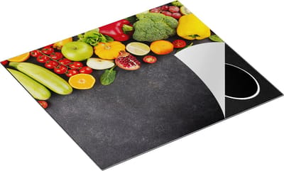 Chefcare Inductie Beschermer Groente en Fruit op Zwarte Marmer - 60x50 cm - Afdekplaat Inductie - Kookplaat Beschermer - Inductie Mat