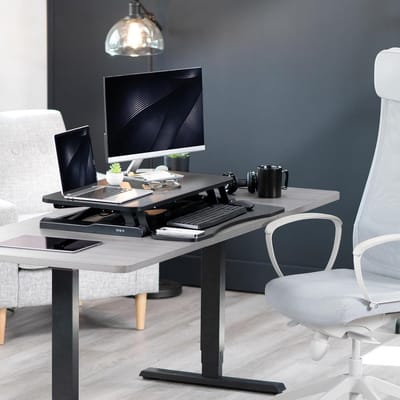 Sta-Zit Bureauconverter – In Hoogte Verstelbaar Opzetbureau 80×40 cm – Voor 2 Monitoren + Laptop – Brede Toetsenbordlade – Zwart