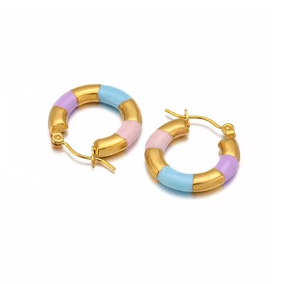 Lexie Oorringen - Roze/Lila/Blauw | Ø 2 cm | Stainless Steel | Fashion Favorite