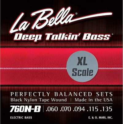 La Bella L-760NBXL Bassnaren Set Black Nylon Tape Wound Extra Long Scale (060-135)