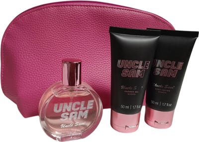 Uncle Sam GiftSet Parfum- Shower gel & Body Lotion - in leuke roze etui for Woman