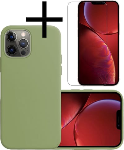 Hoesje - Met Screenprotector - Geschikt voor Apple iPhone 14 Pro - Sterk & Shockproof - Back Cover - Siliconen Case - Telefoon Hoes - Groen