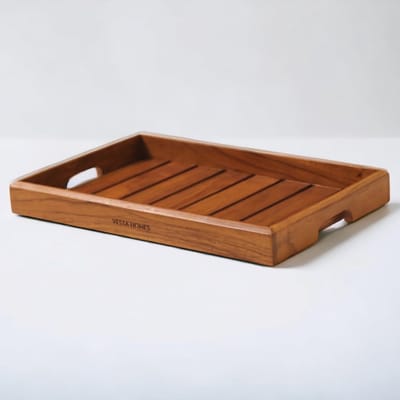 Groot rechthoekig dienblad van teakhout voor thuis en horeca | Handgemaakt 38 x 26 x 4 cm