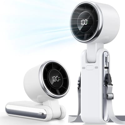 Draagbare handturbo ventilator - 5 snelheden hoge snelheid, 3600mAh oplaadbare miniventilator met koude luchtstroom, op batterijen werkende reisbenodigdheid, strandvakantie, cadeau voor vrouwen en mannen (Wit)