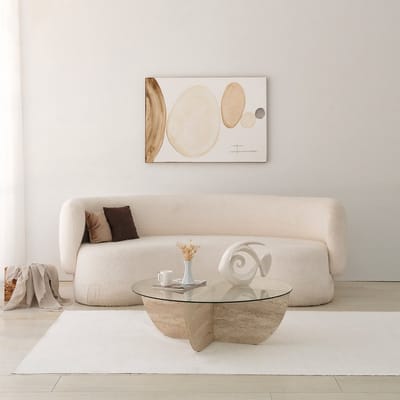 Asir - Salontafel - Travertine - 100% GLAS - 90 x 90 x 30 cm