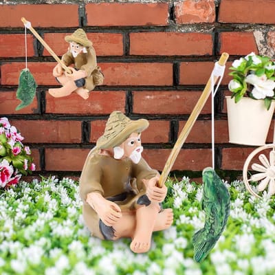 Miniatuurstandbeeld vis oude man - 2 stuks - kunsthars - voor aquarium en tuin - SnelShoppen