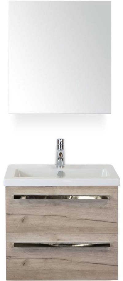 Seville Badmeubelset 60 cm - Craft Oak - Keramische Wastafel Wit Djazz met Spiegelkast