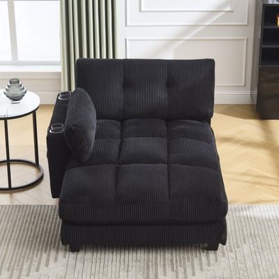 MODFU Loungestoel - Verstelbare Hoofdsteun En Bekerhouders - Modern Minimalistisch - Woonkamer - Ribfluweel - Zwart