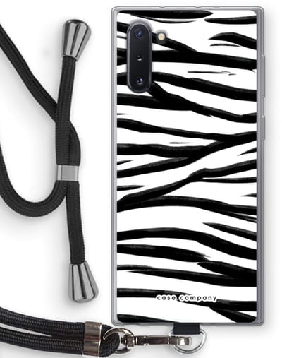Case Company® - Hoesje met koord geschikt voor Samsung Galaxy Note 10 hoesje met Koord - Zebra pattern - Telefoonhoesje met Zwart Koord - Bescherming aan alle Kanten en Over de Schermrand