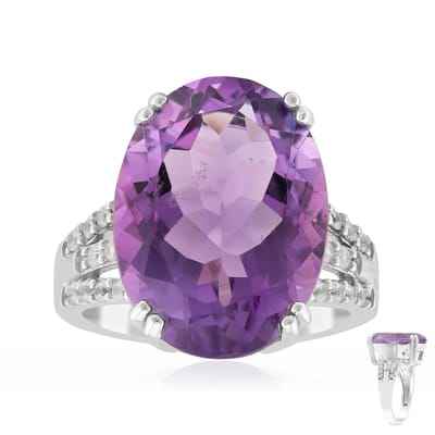 Cavill - Luxe Gerhodineerde 925 Sterling Zilver Ring met 9,765 ct Braziliaanse Ovale Amethist en 0,414 ct Zirkonia - Elegante Paarse Edelsteenring