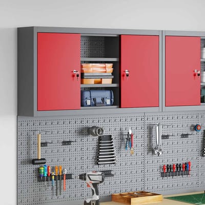 vidaXL - Gereedschapskast - met - plank - Rood - en - Grijs - 100 - x - 20 - x - 55 - cm - Staal