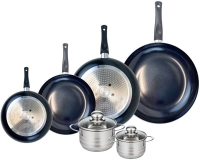 Set van 4 Koekenpannen 20, 24, 28 en 32 cm en 2 kookpotten 12 en 14 cm Elo Prima Brillant