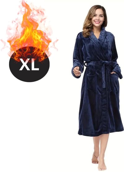 Bovista Badjas Dames - Fleece - Katoen - Badstof - Sauna - Hamam - Wafel - Bathrobe - Duster - Ochtendjas - Spa - Kimono - Donkerblauw XL