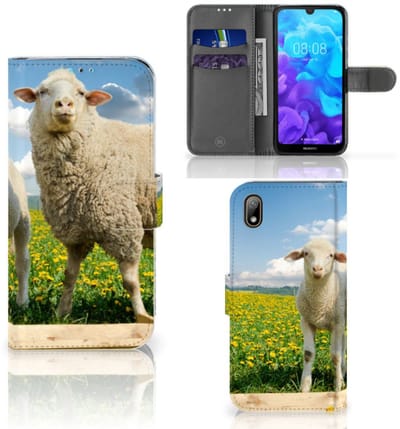 Boekhoesje voor Huawei Y5 (2019) Telefoonhoesje met Pasjes Schaap en Lammetje