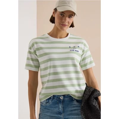 Shirt met halflange mouwen, strepen en een tekstdetail